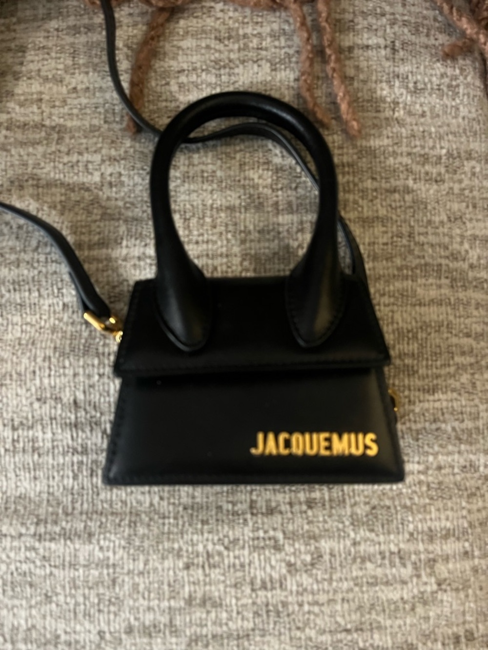 Jacquemus Black Le Chiquito Mini Top-Handle Crossbody Bag with Gold Logo